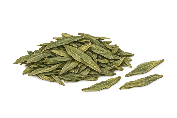 Dry Longjing tea leaves and buds · 龙井